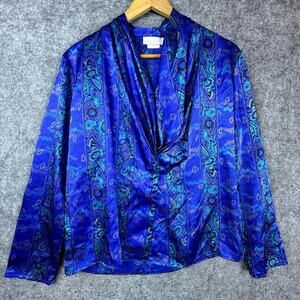 Vintage Anna Kriste Satin Secretary Blouse Women 8 Vibrant Paisley Shawl Collar
